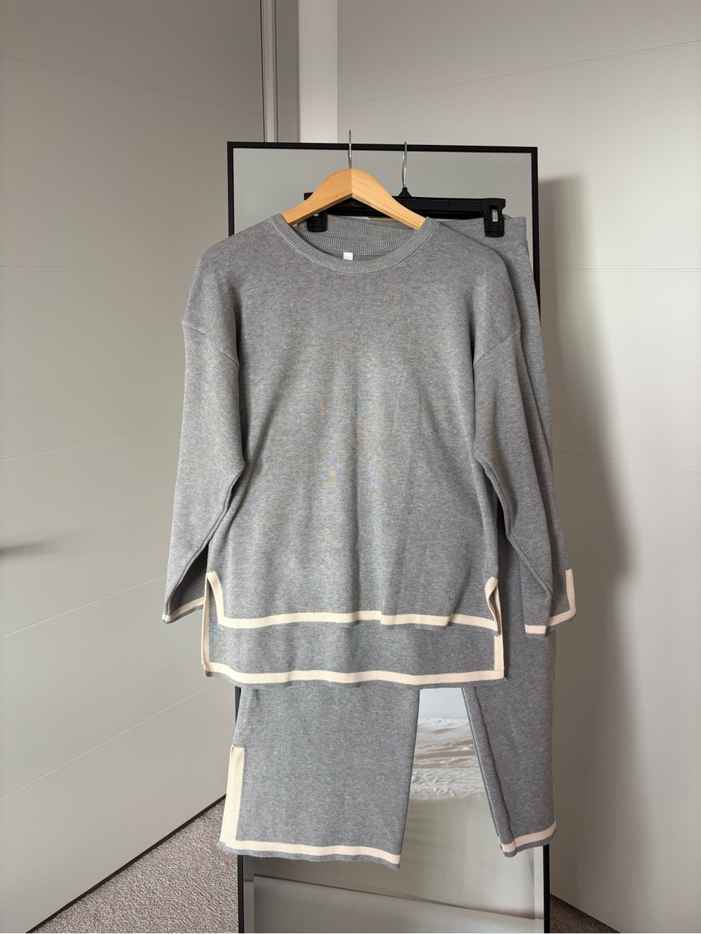 Gray Knit Set with Cream Trim